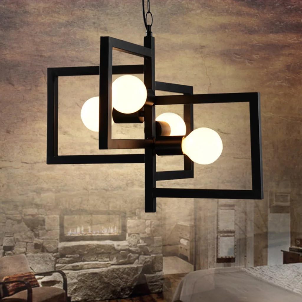 Retro Wrought Iron Droplight Creative 4 Lights Black Pendant Lights [Energy Class A+++]