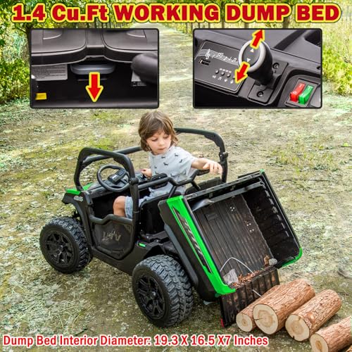 Image of NEWQIDA 2 Seater Kids UTV 24V Ride on Toy for Kids 3-8 Side by Side, Green