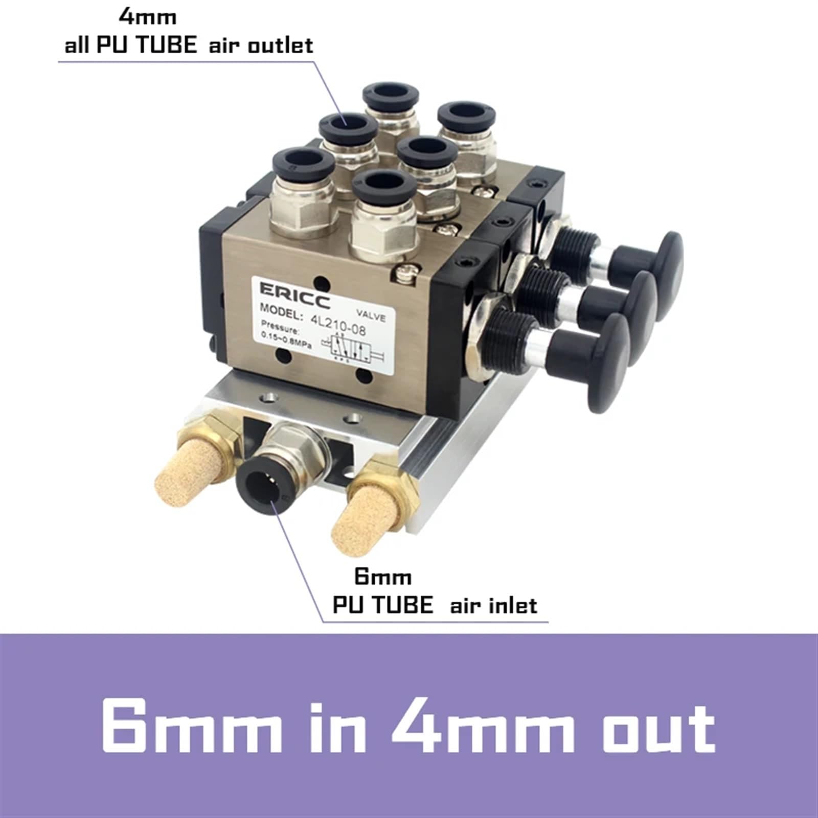 4L210-08 4R210-08 Válvula Manual de 2 vías y 5 Posiciones, Interruptor neumático de Empuje y tracción de válvula direccional, colector de válvulas combinadas | 6mm in 4mm Out,7 Stations