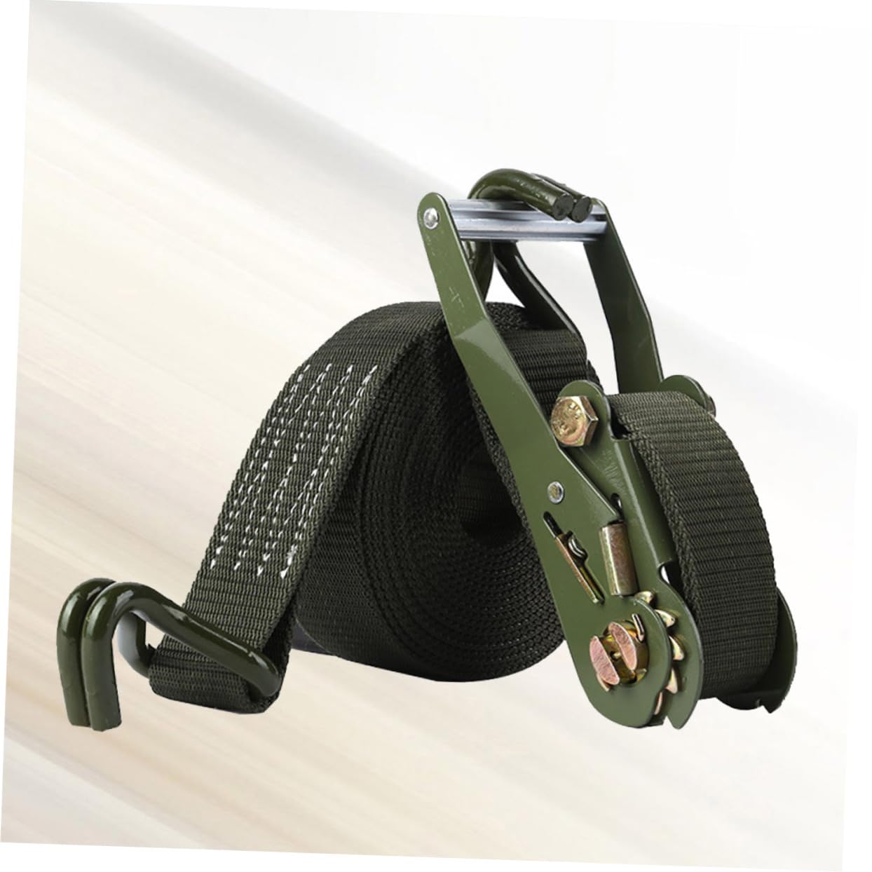 Robuster Ratschengurt 2 Zoll Breit aus Metall und Polyester Praktische Flache Spanngurte für Cargo und ATV mit Grünem Band