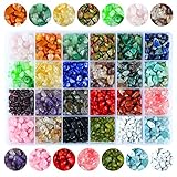 Colle 24 Colors 1200Pcs Natural Crystal Rock Beads for Jewelry Making Supplies, Healing Gemstones Waist Bracelets Necklace Kit Irregular Chips Stone Box Set