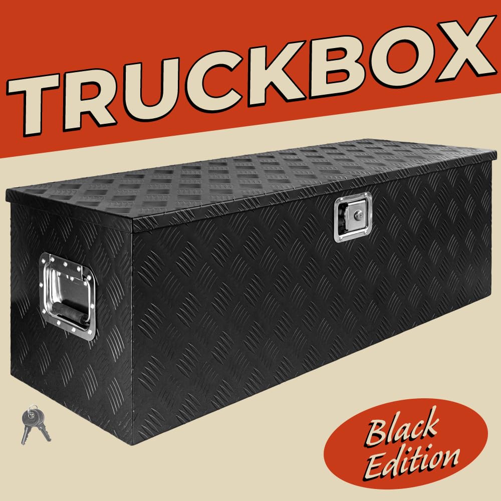 Trucky Caja de Barra de Tiro Negro Caja de Herramientas Caja de Camión Caja de Aluminio Caja de Remolque con Tapa Bloqueable Caja de Transporte D160