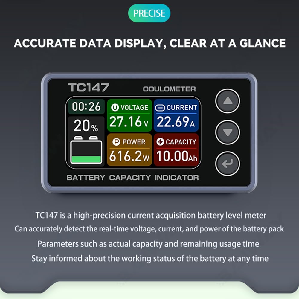 Battery Monitor Shunt Voltage Ampere Meter, Universal Lead Acid Battery Capacity Tester, Real-Time Charge Discharge Monitor 100A for Auto Car RV Motorhome Golf Cart Portable Power Systems