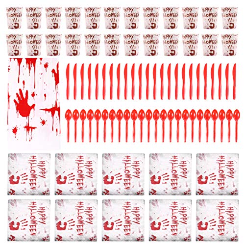 NUOBESTY Conjunto de artigos de festa de Halloween para festa com estampa de mão sangrenta, copos de