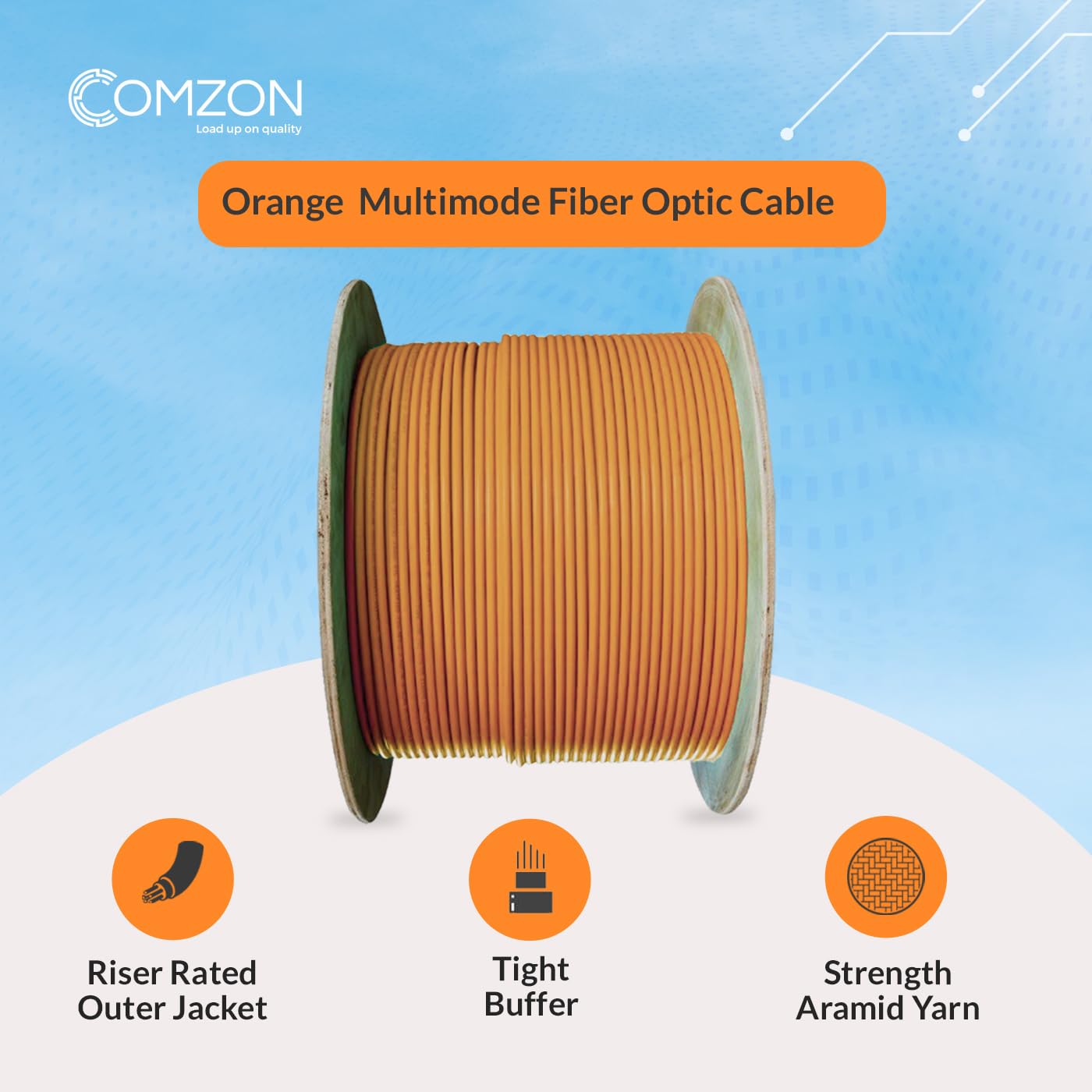 6-Strand Fiber Indoor Distribution Fiber Optic Cable, Multimode 62.5/125 OM1, Orange, Riser Rated, UL-1666 Compliant, Low Attenuation, High Bandwidth for LAN, Gigabit Ethernet, Data Centers, 1000ft