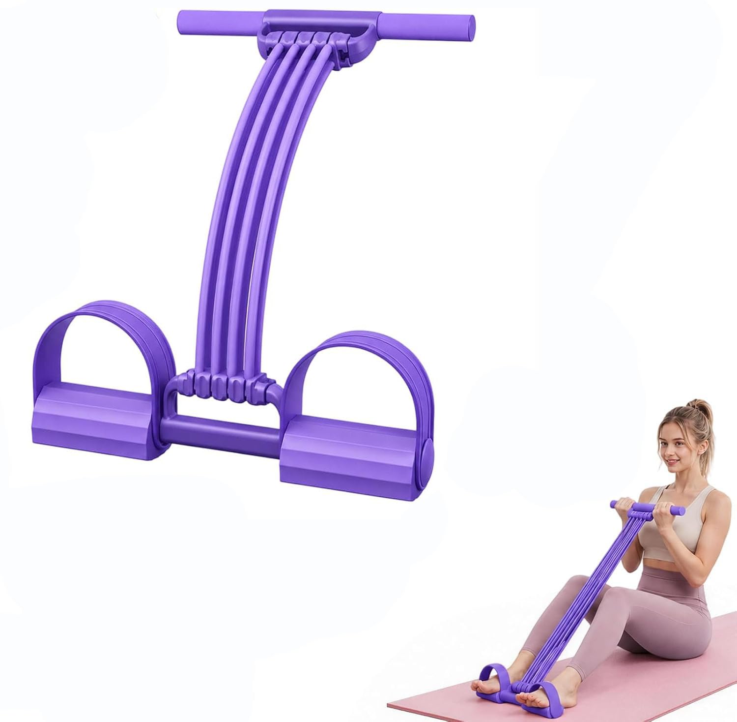 3-in-1 Foot Pedal Resistance Band with Handles, Full Body Exercise Equipment for Home Workouts, Yoga, Stretching, Arm, Leg and Core Training, Purple โ image 1
