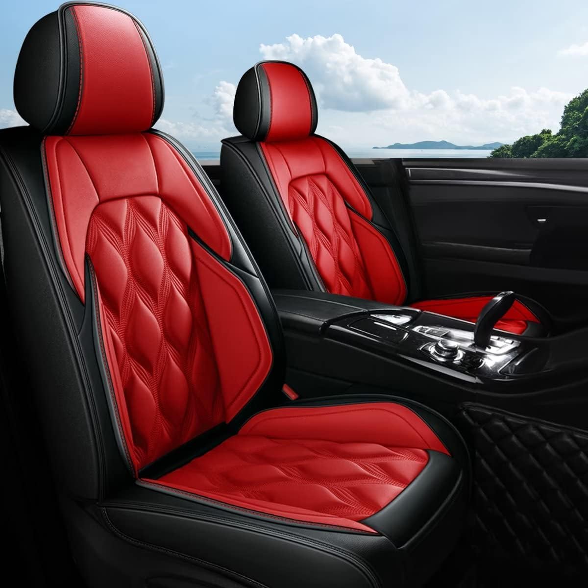 AOMSAZTO Car Seat Covers,Full Set 5 Seats Custom Fit for Honda Ridgeline 2006-2025,Faux Leather Automotive Cushion Covers Seat Protector,Airbag Compatible Waterproof (5 Seats Red)
