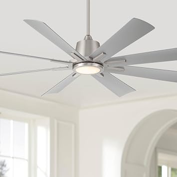 54" Inspirit Brushed Steel Damp 8 Blade Ceiling Fan with LED Light Remote | Modern Industrial Indoor Outdoor Style Silver Finish Bedroom Patio Living Room Rated Decorative DC Motor