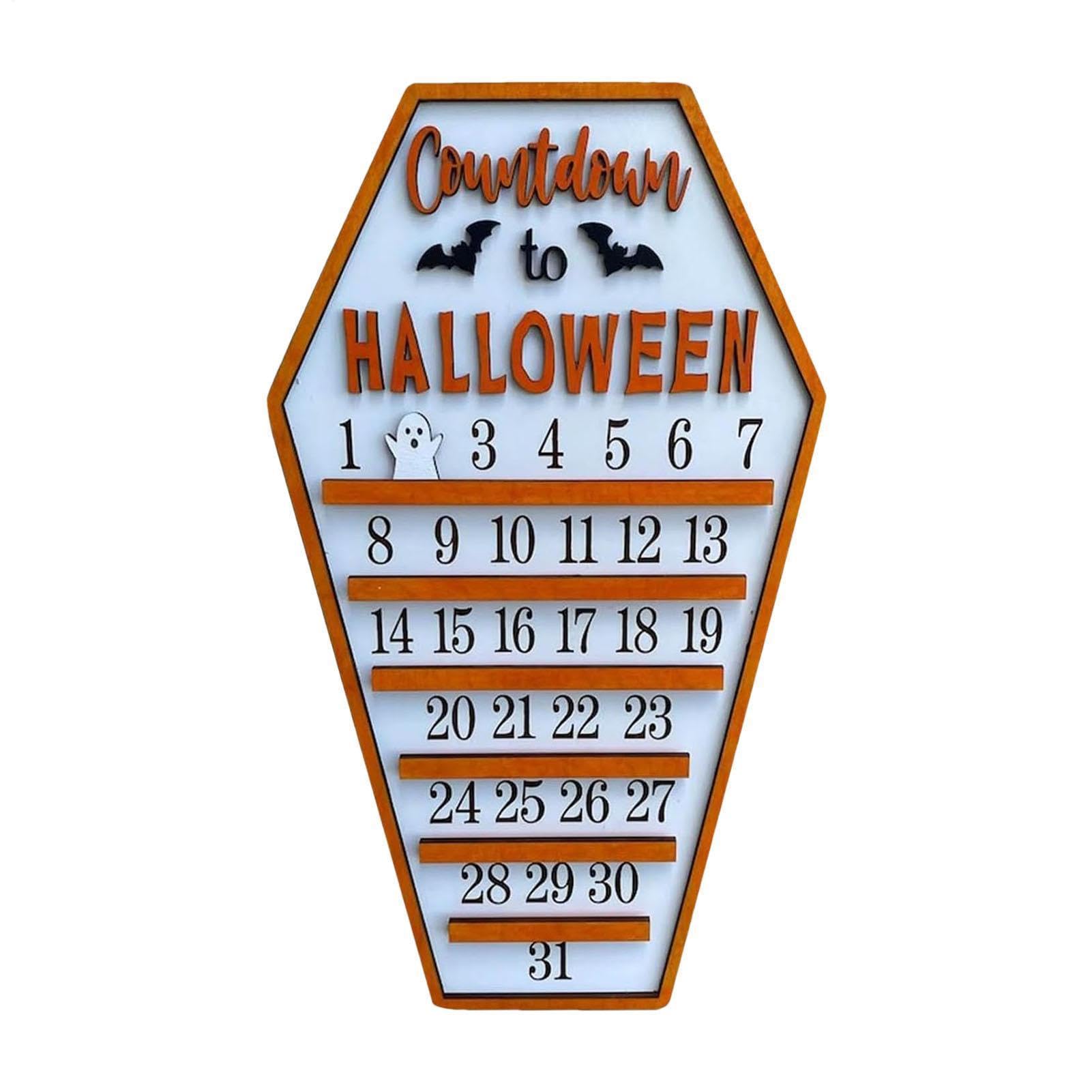 Halloween-Zählschild, 31 Tage, beweglicher Holzblock mit Fledermaus | Halloween-Countdown-Set für Schlafzimmer, Wohnzimmer und Urlaub