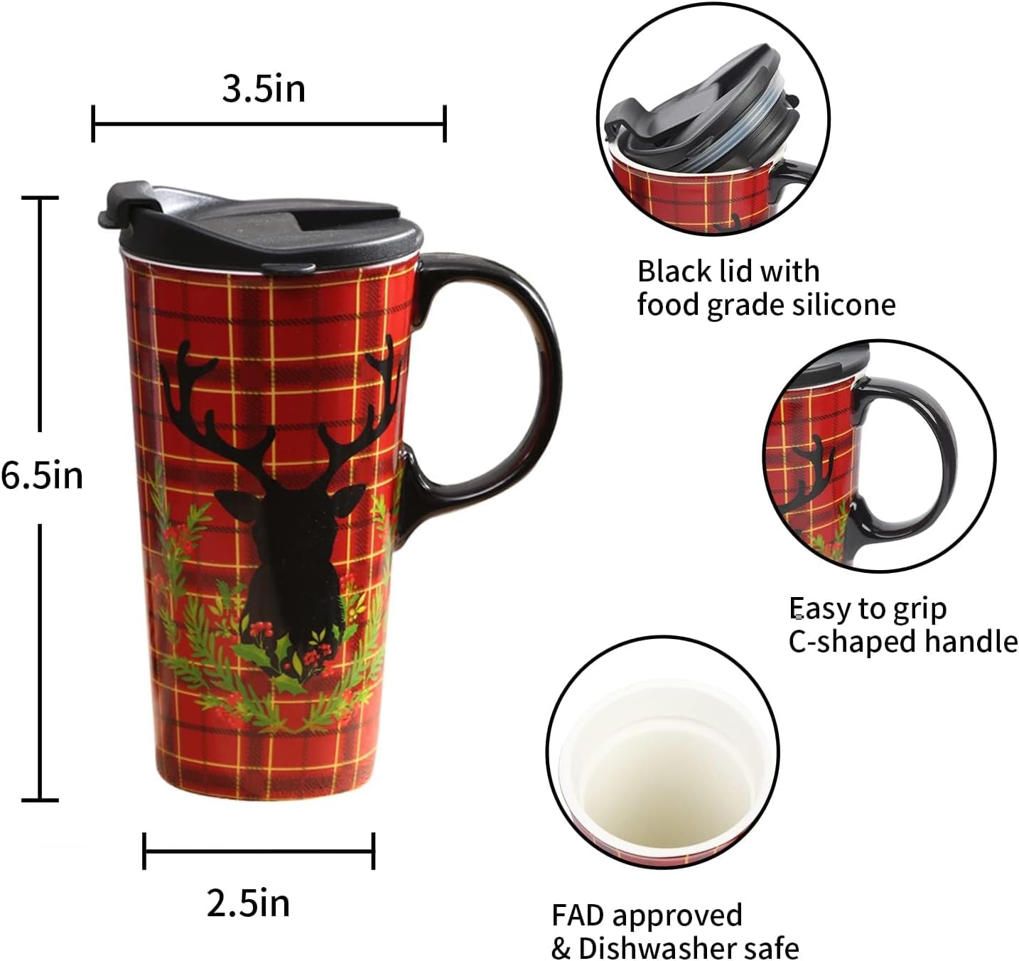 Topadorn 17 oz Christmas Ceramic Mugs, Ceramic Travel Cups with Reindeer Design - Gift for Family and Friends, Ideal for Holiday Party, Hot Chocolate, Tea(Reindeer) - Image 7