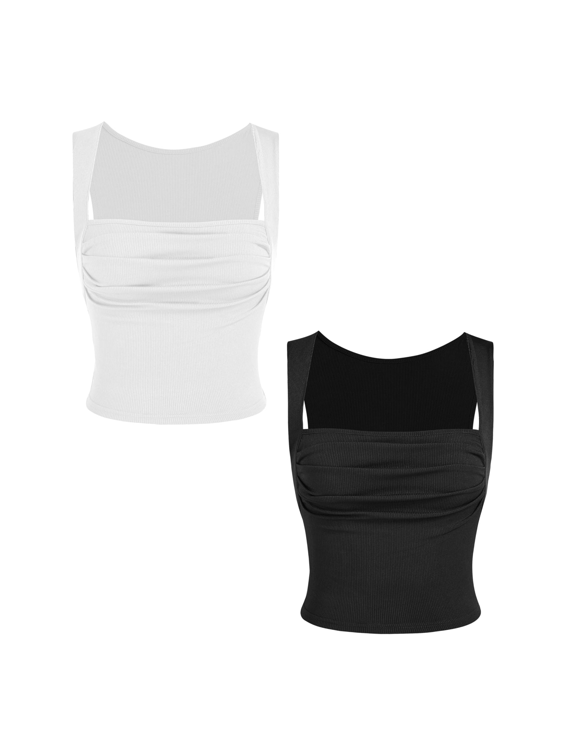 CIDER 2 Pack Women Tank Tops Set Ruched Square Neck Sleeveless