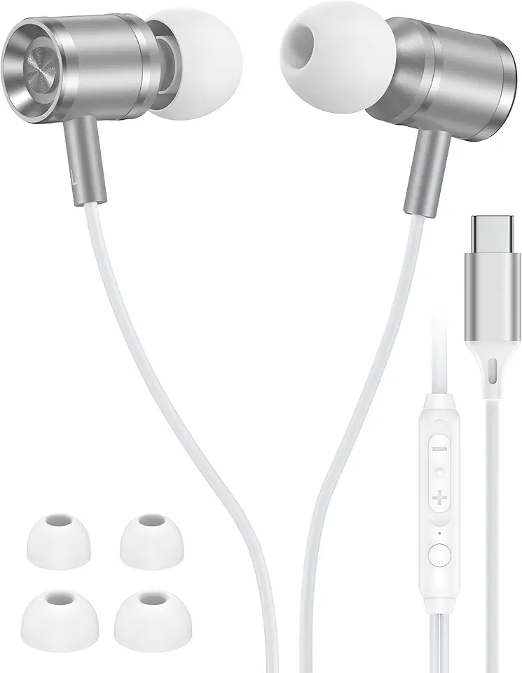 Fones de ouvido iPhone 17 USB C com fio, fones de ouvido com microfone para iPhone 17 Air 16 15 Pro Max, fones de ouvido intra-auriculares tipo C com microfone, fones de ouvido com fio USBC para fones