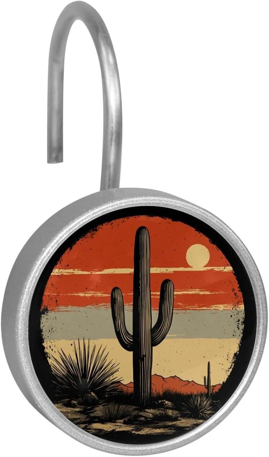 Desert (5) Round Crystal Glass Decorative Shower Curtain Hooks with 3D Pattern Visual, Rust Proof Shower Curtain Rings-12 Pack