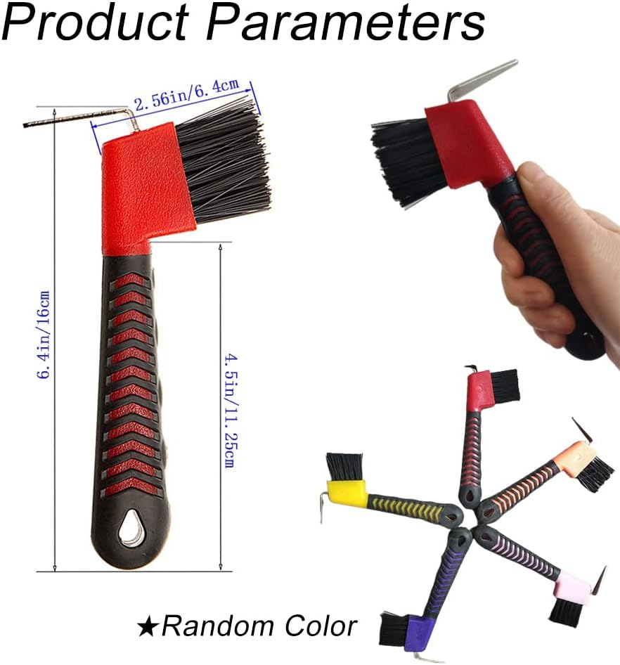 Horse Hoof Pick Brush with Handle, Sturdy Hoofpick Brush, Horseshoe Brush Horses Hoof Groove Cleaner for Horses, Donkey, Goat, Tires and Hiking Boots(Random Colour)