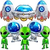 Jenaai 8 Pieces Alien Balloons Outer Space Alien Party Decorations Astronaut Rocket Ufo Foil Balloons for Space Theme Halloween, Christmas, Birthday Party Photo Props Supplies