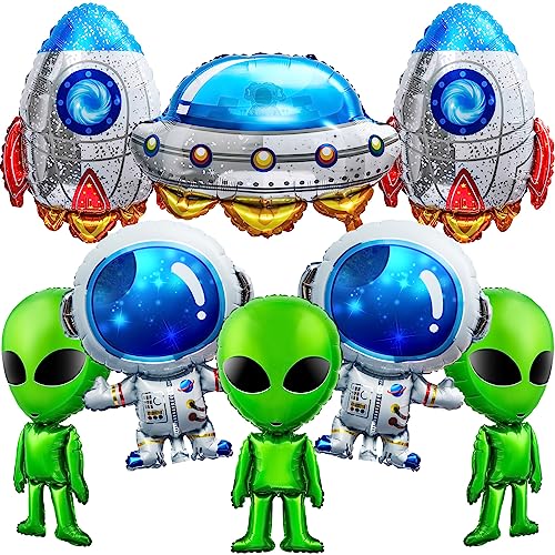 Jenaai 8 Pcs 31.5 Inch Inflatable Alien Balloons Alien Party Decorations Astronaut Rocket Ufo Foil Balloons for Space Theme Party Halloween Birthday Christmas Photo Props Supplies Car Decor
