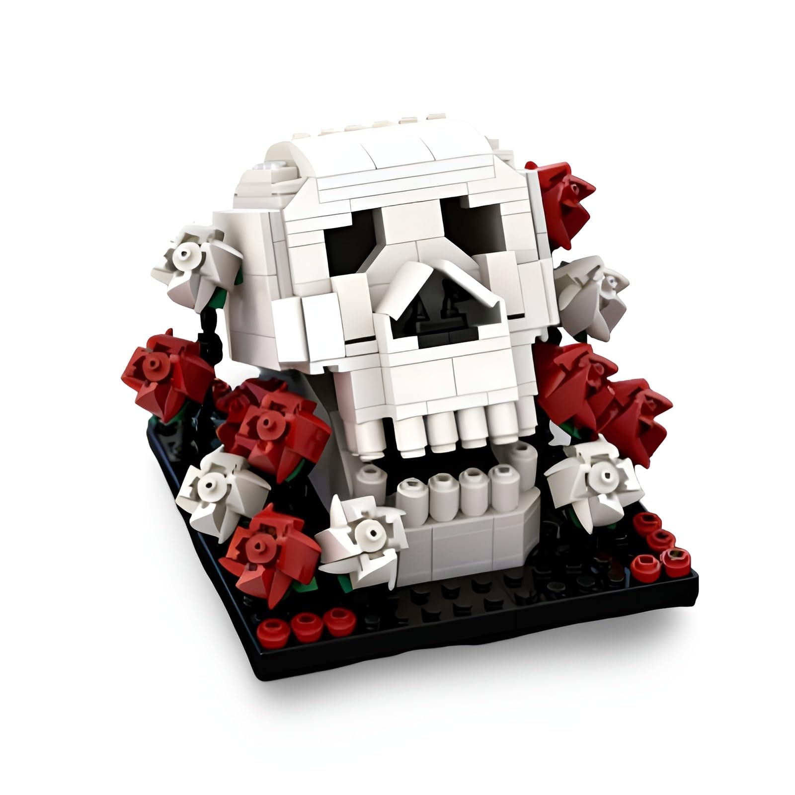 Skull Rose Building Blocks Set, 415 PCS Dark Skull Rose Building Kit, Creative Gothic Horror Skeleton Flower Bricks Model Toy, Home Decor Gifts for Anniversaries Valentine's Day