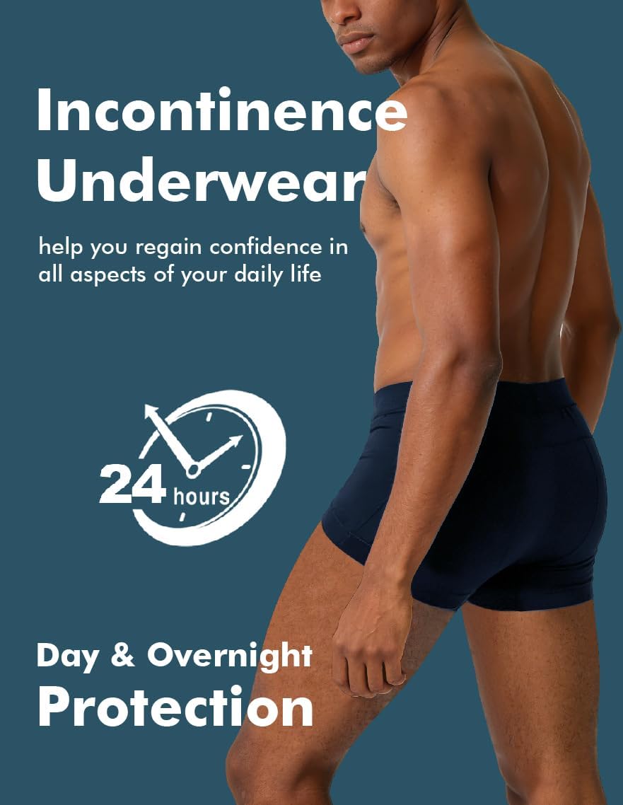 AIRCUTE Washable Incontinence Underwear for Men Leakproof Urinary Bladder Leakage Protection Panties Absorbency Boxer Briefs 62ml 5Pack (M,5 Color)
