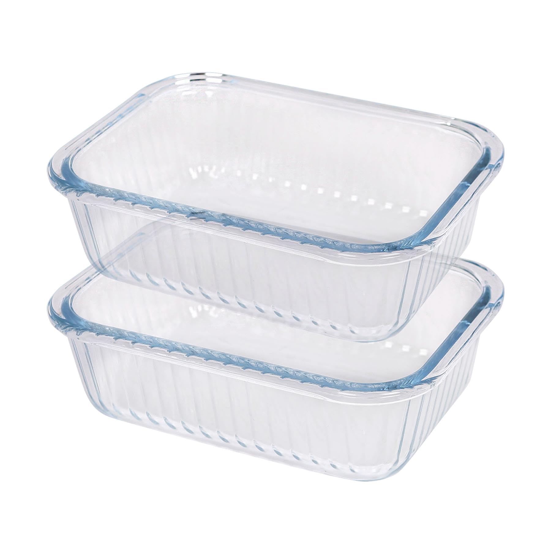 Argon Tableware Optical Rectangular Glass Cake Dishes - 20cm x 15cm - 2x Medium Deep Pie Brownie Cheesecake Bread Sponge Oven Baking Tin Tray Pan | Microwave Safe, Freezer Safe