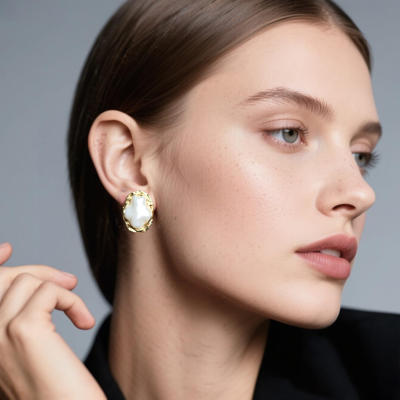 Baroque Pearl Earrings for Women Chunky Gold Big Pearl Statement Stud Earrings Irregular Vintage Small Hoop Earring Trendy Jewelry Accessories - Image 3