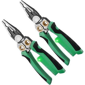 2 Pieces 8 in 1 Wire Stripper with Voltage Tester Multifunctional Electrical Pliers for Stripping Cutting Crimping with TPR Handle for Electrician Repair Tools