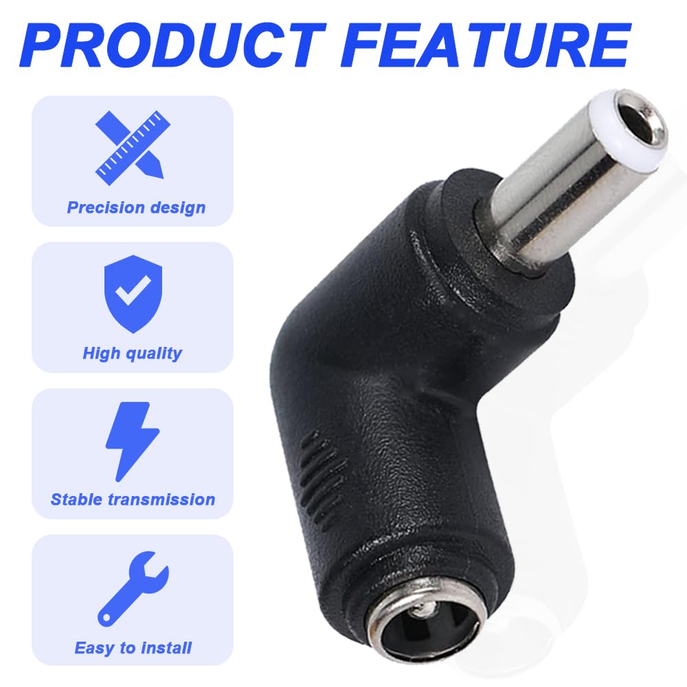 Adapter konwertera zasilania DC, kąt prosty 90 stopni 5,5 x 2,1 mm żeński na 5,5 x 2,5 mm męski DC wtyczka jack zasilania do laptopa, kabel DC (10 sztuk)