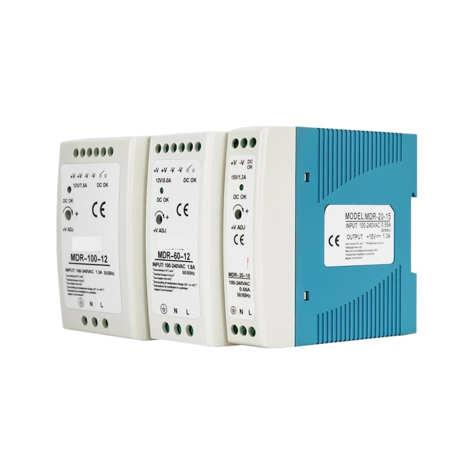 Zasilacz impulsowy z przetwornicą napięcia MDR-10W, 20W, 40W, 60W, 100W, AC 100–240V, DC 5V, 12V, 15V, 24V, 48V wyjście