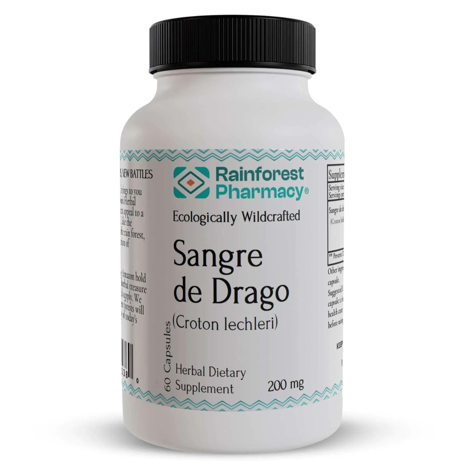 Sangre de Drago 60 Vegetarian Capsules 200 mg - 100% Pure Peruvian Ecologically Wildcrafted Croton Lechleri Dragon’s Blood for Digestive and Skin Health
