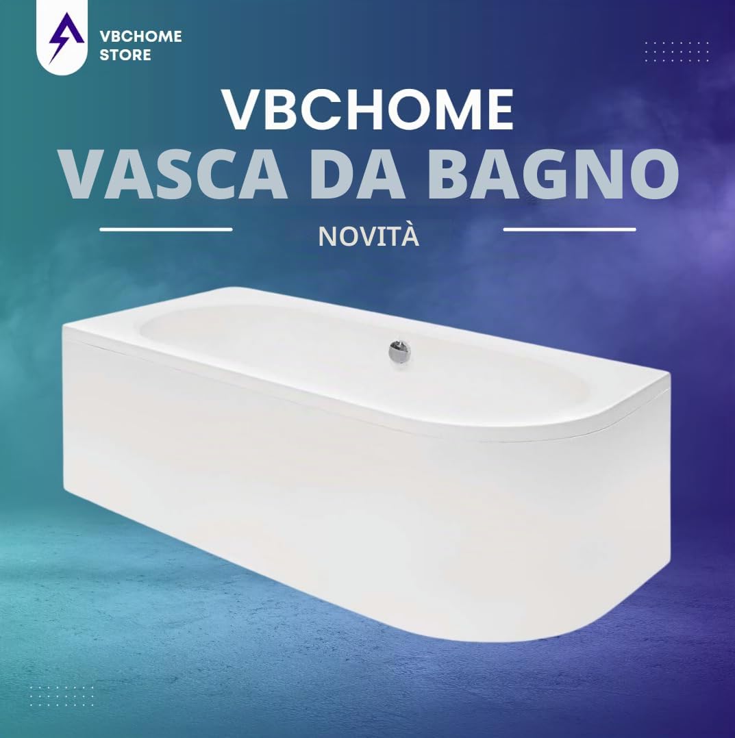 VBChome Vasca da bagno 170 x 75 cm, in acrilico, set sifone, vasca ad angolo, colore bianco, design moderno, scarico per 2 persone a sinistra (vasca 170 x 75 sinistra + grembiule +