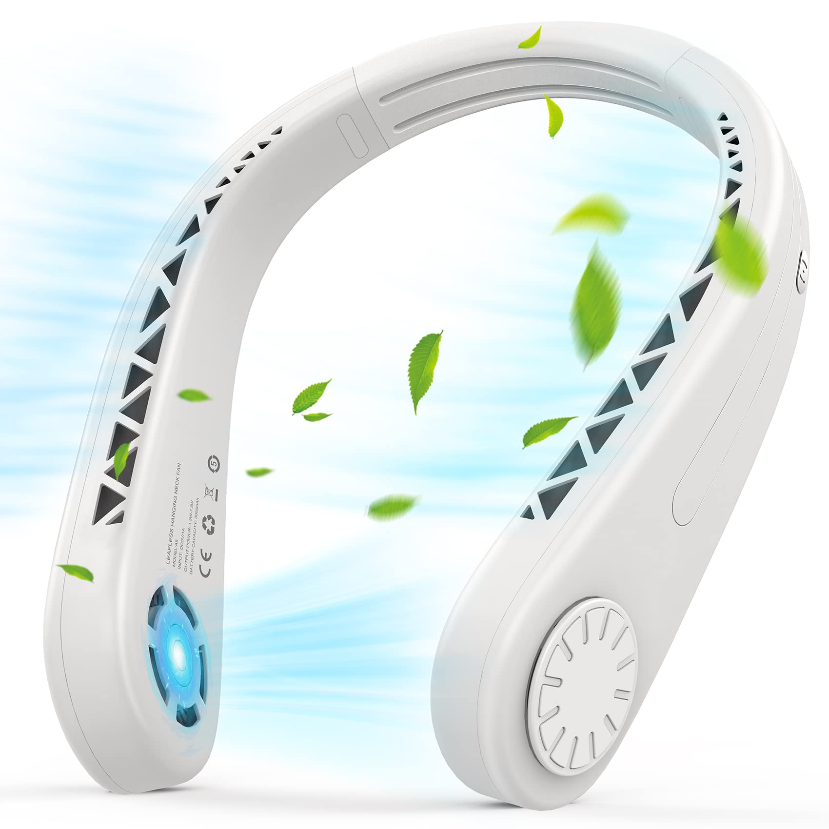 CHHID Rechargeable Portable Neck Fan, 3 Speeds Hands Free Bladeless Fan, 360°Cooling and Quiet Neck Air Conditioner, Adjustable USB Powered Personal Fan, Leafless No Hair Twisting