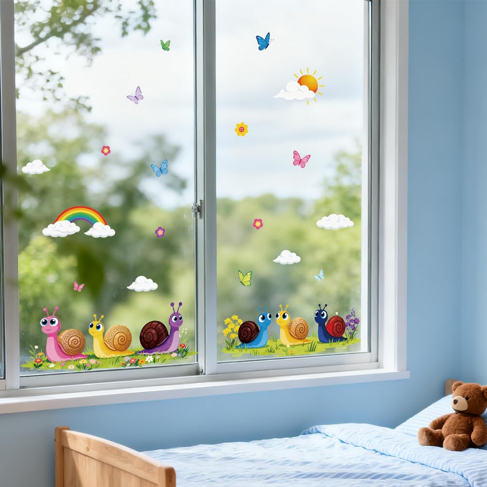 ANATTASOUL Snail and Rainbow Static Window Stickers for Home Decoration
