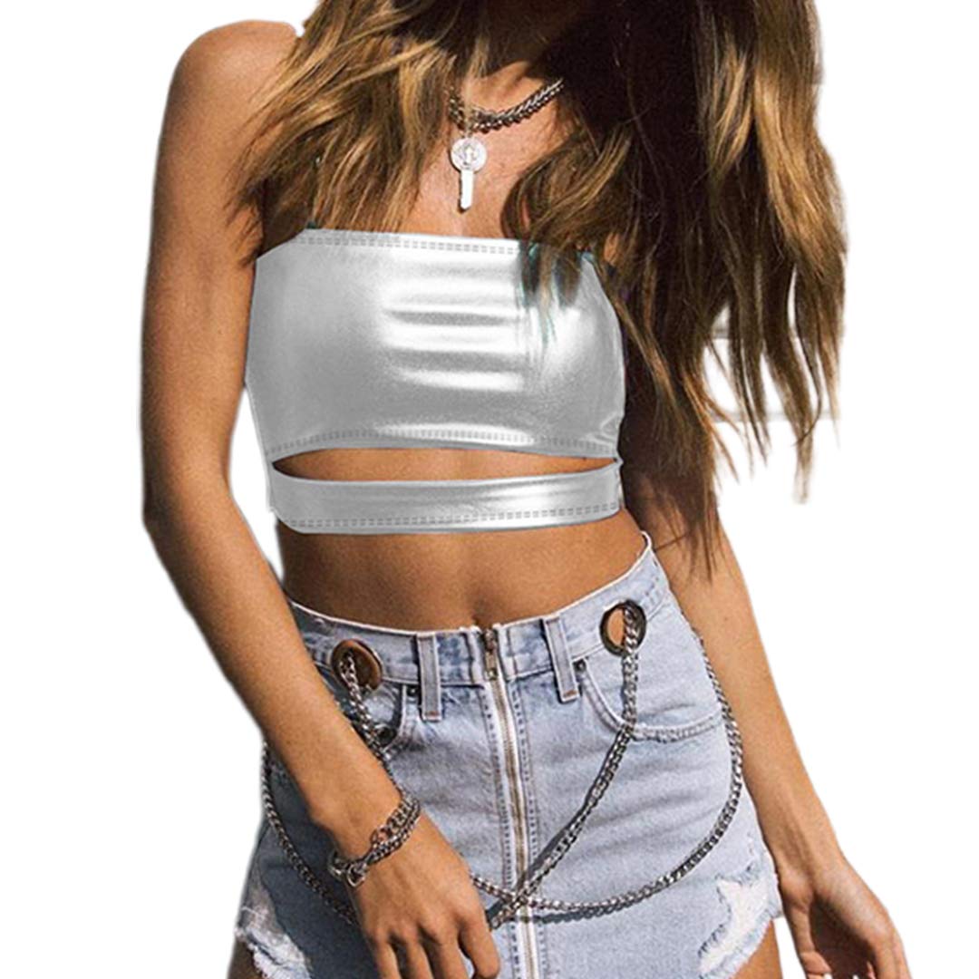 Giovacker Women's Reflective Crop Tops Festival Rave Outfits Girls Club Tank Vest
