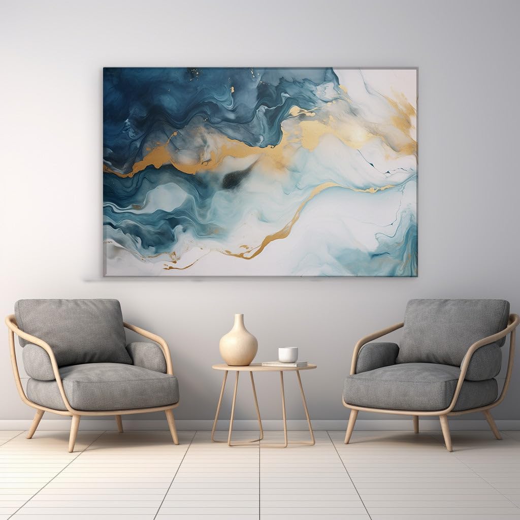 Canvas for Living room. Exploring the Vivid Fluidity of Abstract Seascape Impressions, 27 x 18 inch Canvas Wall Art - Contemporary Masterpieces - Modern Home Decor - 69x46 cm (27x18 inch)