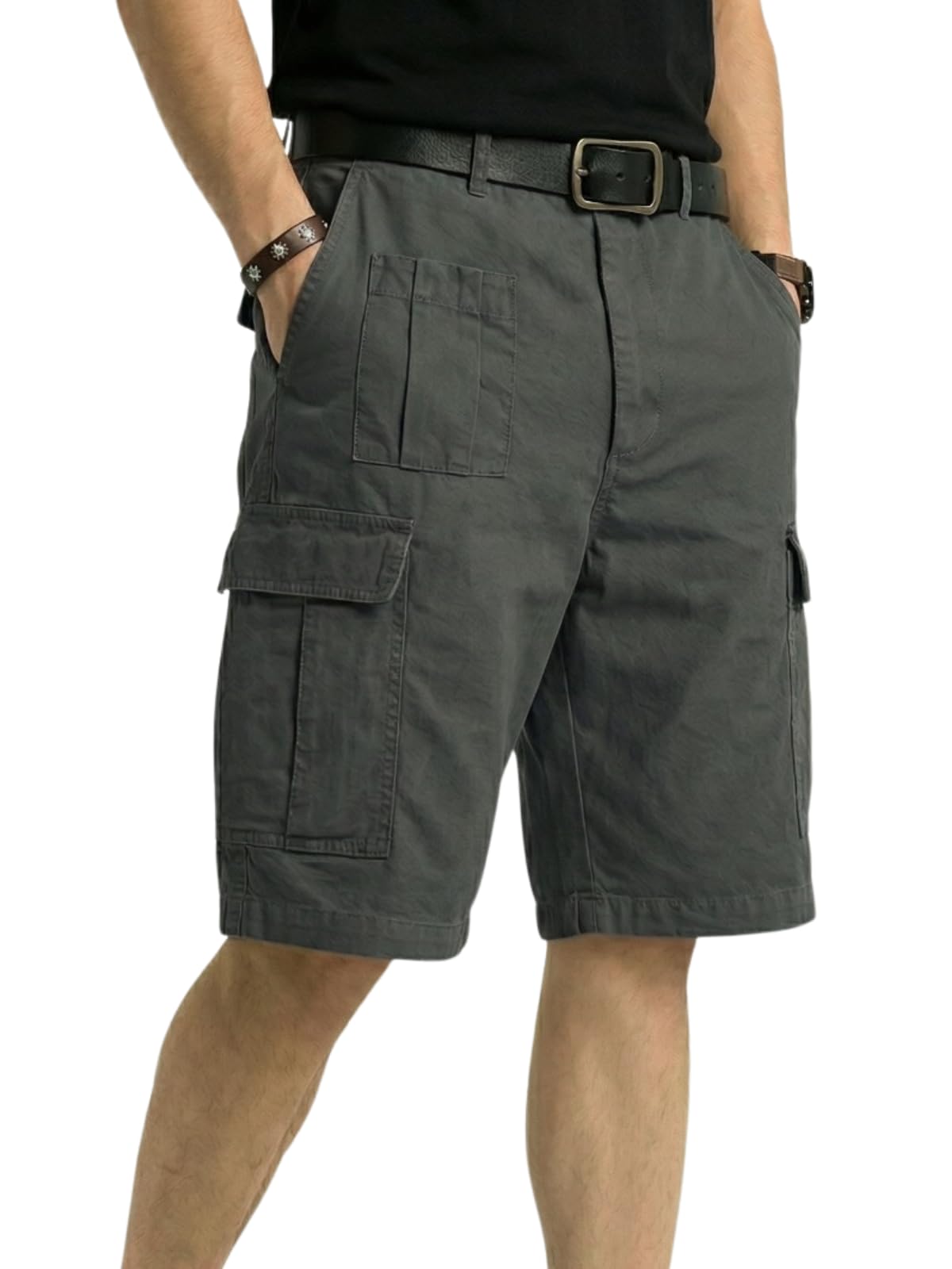 GRECIILOOKS Men’S Cotton Cargo Shorts, Lightweight Half Pant Elastic Waist Casual Summer Shorts with Pockets-picture-10