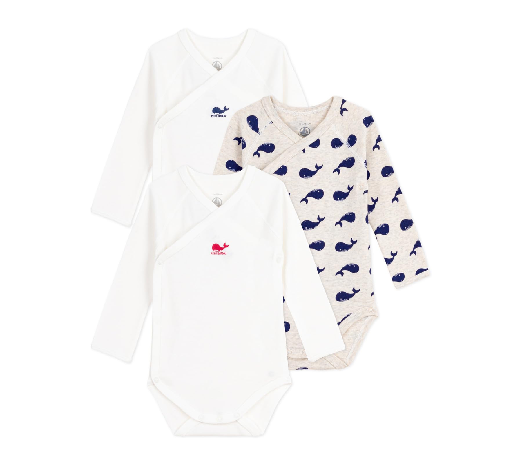 Petit Bateau Lot de bodies croisés manches longues en coton imprimé bébé