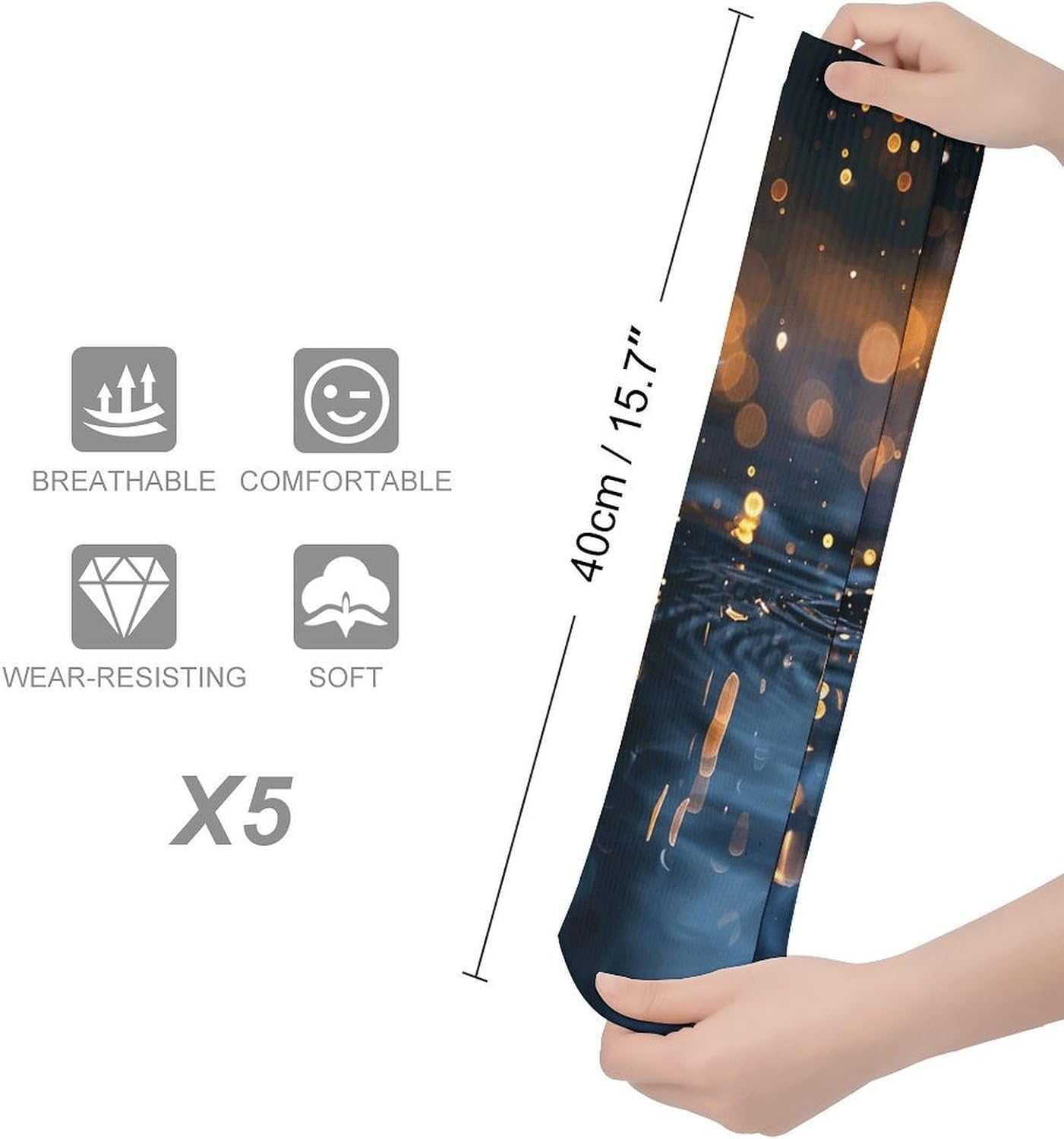 5 Pairs Knee High Socks Glowing Raindrop Long Tube Boot Seamless Toe