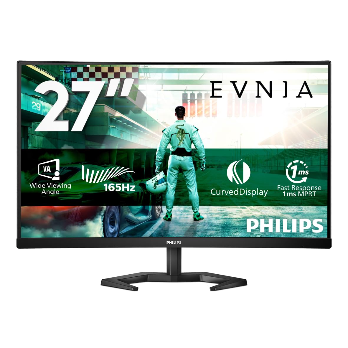 Philips Evnia Gaming Monitor Curvo 27M1C3200VL/00 27" VA full HD 1920 x 1080, 165 Hz, 1 ms, low input lag, 2 HDMI e display port, nero, vesa
