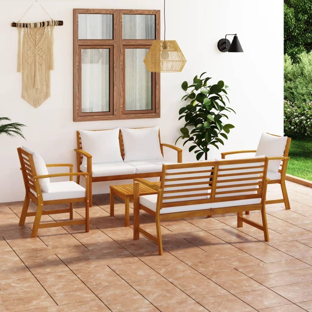 vidaXL Salon de Jardin 5 pcs avec Coussin Mobilier de Patio Meubles de Terrasse Mobilier de Jardin Meubles d'Extérieur Bois d'Acacia Massif