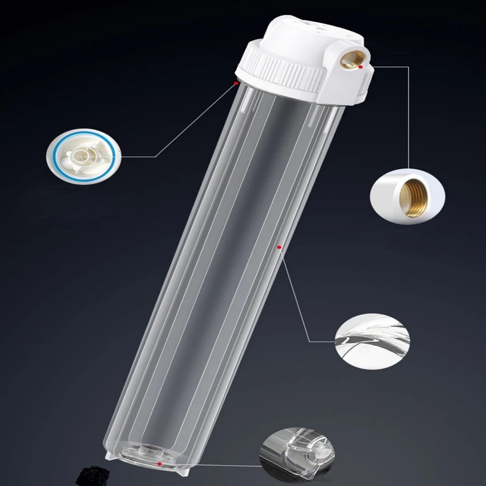 Accessori per filtri, Alloggiamento for filtro acqua trasparente da 20 pollici con connettore in rame 1/2,3/4, prefiltro a grande portata per bagno, cucina(DN20)