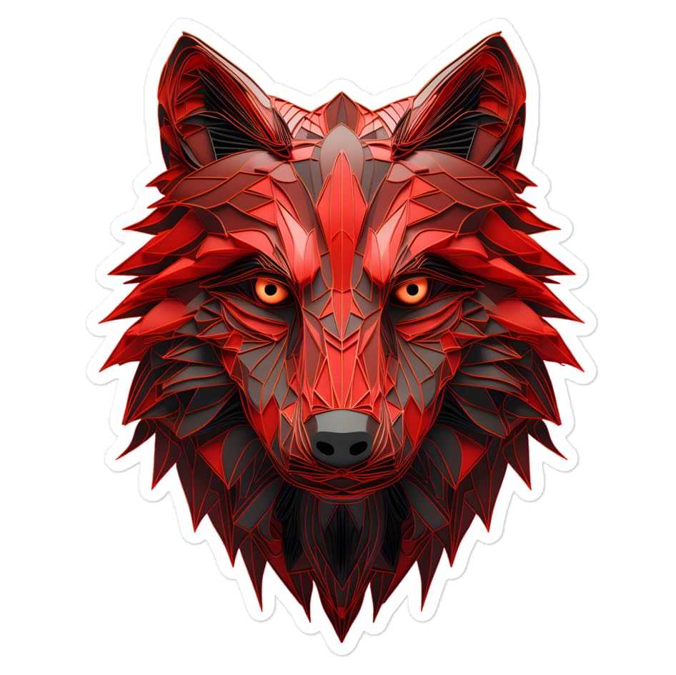 Autocollant loup pour voiture, moto, ordinateur portable, skateboard, scooter, casque, réfrigérateur, bagages ou voiture - Noir et rouge - 7,5 x 7,5 cm