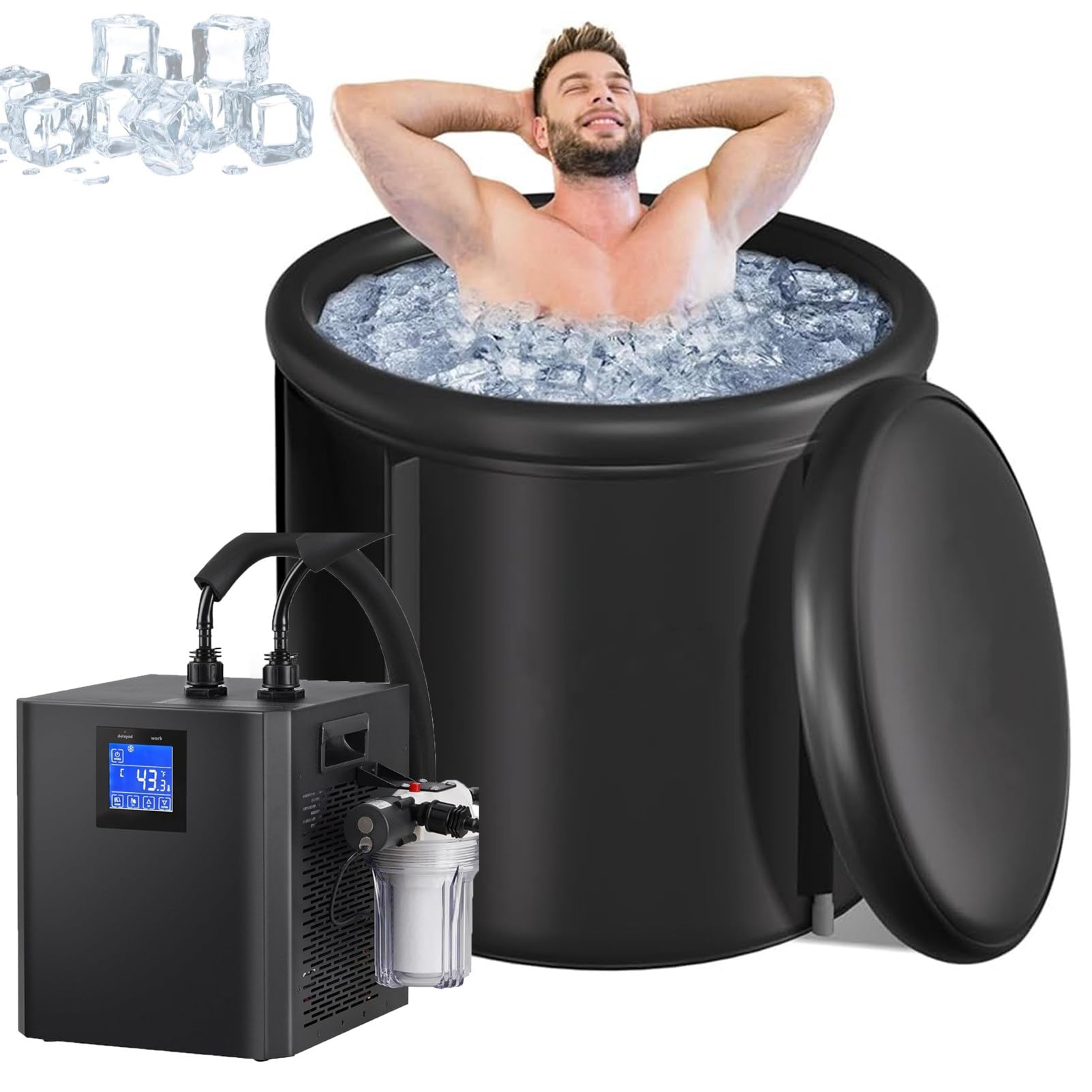 NzEupno Ice Bath Chiller & Cold Plunge Tub Kit, Cold Plunge Chiller with Built-in Pump & Filter, Upgraded Ice Pod, Cold Plunge Tub with Water Chiller for Cold Therapy