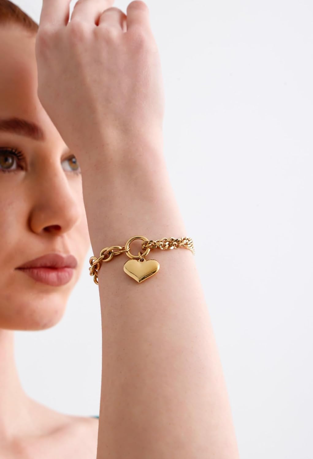 18K Gold-Plated Love Bracelet for Women – Elegant Heart Pendant Chain Bracelet, Hypoallergenic Valentines Day Bracelet, Ideal Friendship or Trendy Jewelry for Women - Image 5