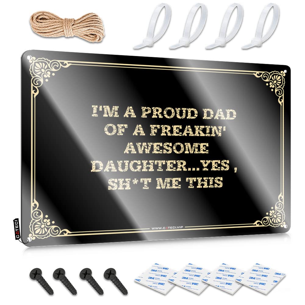 Tinplate Sign Adhd Decor Retro & Rules Hanging Folded Edge : I'm A Proud Dad Of Freakin' Awesome Daughter.yes, Sh*t Me This New York Wall | Vintage Western Cowboy(30X40CM)