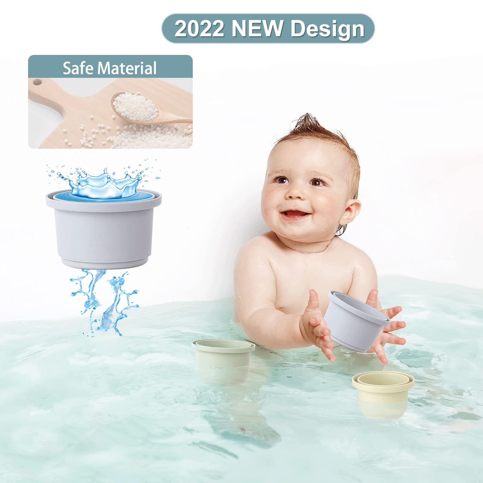 Vasos apilables para bebés, juguete de baño Montessori para niños pequeños de 1 a 3 años, 8 vasos apilables con números para bebés de 6 a 12 meses, baño educativo temprano al aire libre, regalo 6