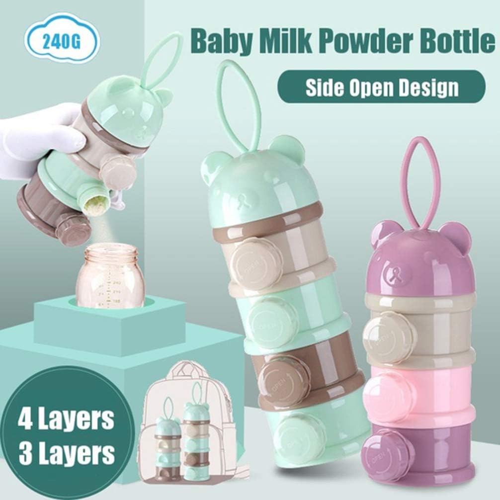 Formula Dispenser: 4 Compartments Stackable Formula Container for Travel - Portable Baby Milk Powder & Snack Storage Box, Light Green Leak Proof