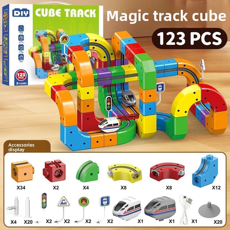Miniatura 2 de Track Fusion - Juego de tren eléctrico  klick Rail Monorraíl con carril Cube STEM  Diseños 3D que desafían la gravedad, kit de construcción de autos