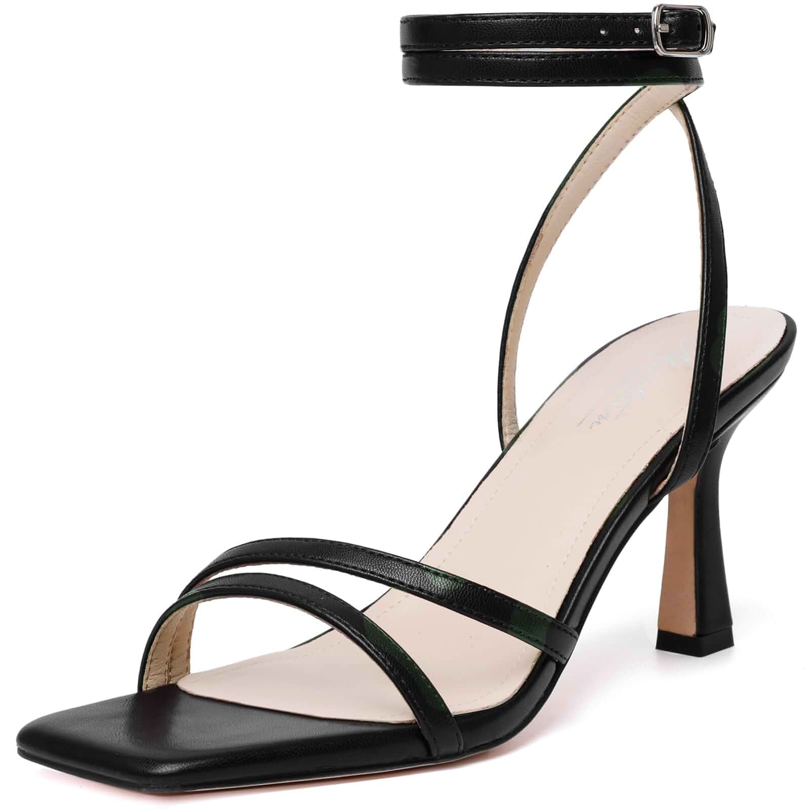 Mostrin Womens Sandals Strappy Heels for Women Ankle Strap Lace Up Heels Square Open Toe Heels Tie Up Stiletto High Heeled Sandals for Prom, Party, Daily Wear