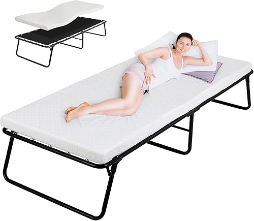 Miniatura 9 de MAMIZO Cama plegable de 75 x 35 pulgadas, cama plegable de 4 pulgadas más ancha con colchón para adultos, cama de invitados plegable, cama portátil,