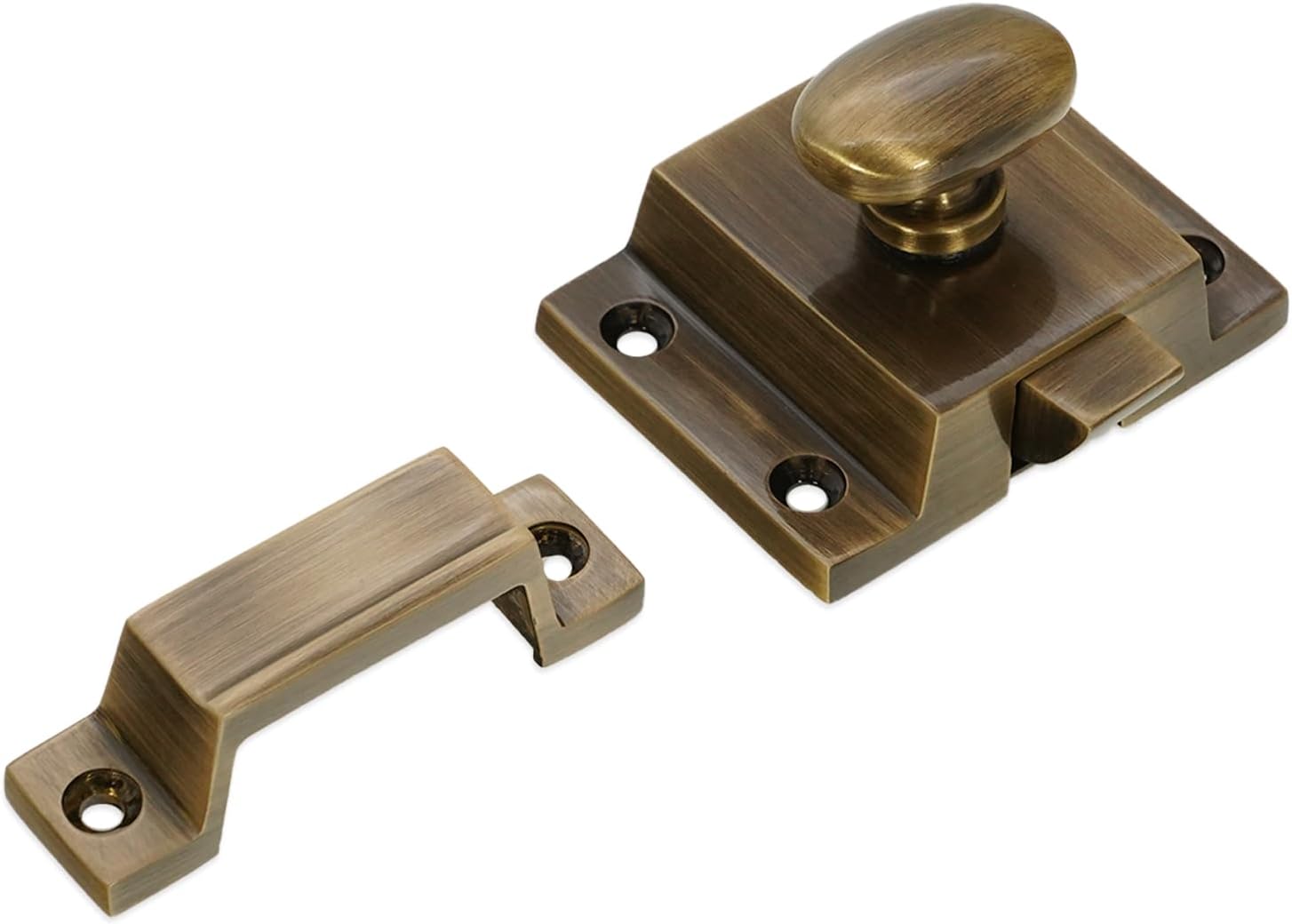 Infinity Decor Vintage Style Brass Cupboard Catch with Thumb Turn Knob Antique Brass Finish Latch Lock – Ideal for Cabinet Desk Drawer Doors