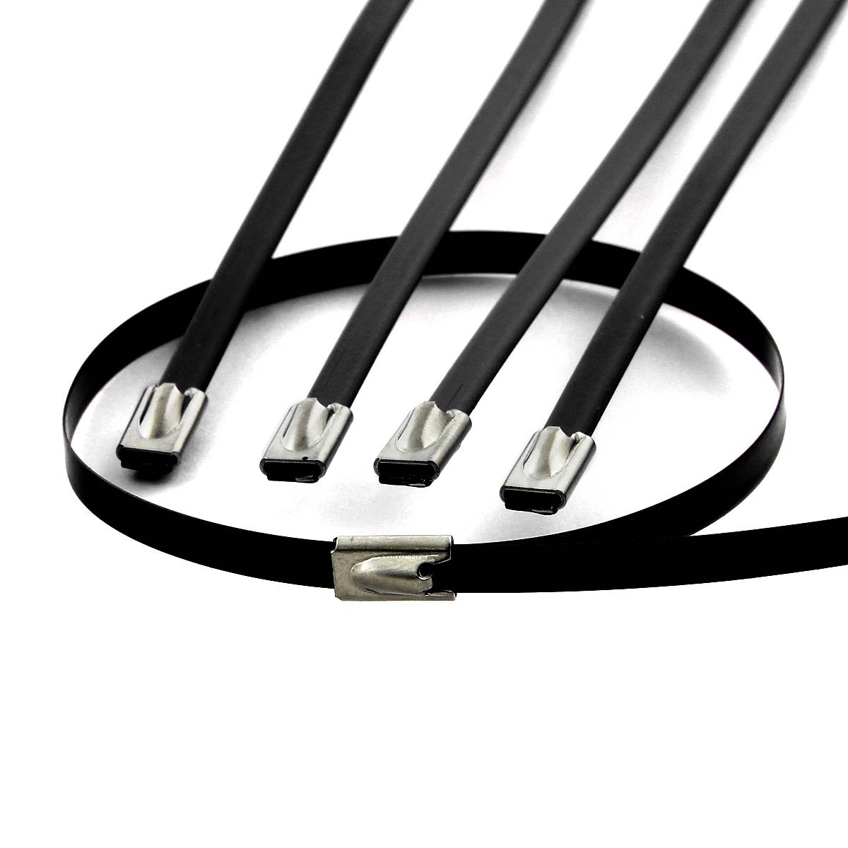5pcs 12 inches 300mm Long Stainless Steel Wrap/Cable Zip Tie (Black)